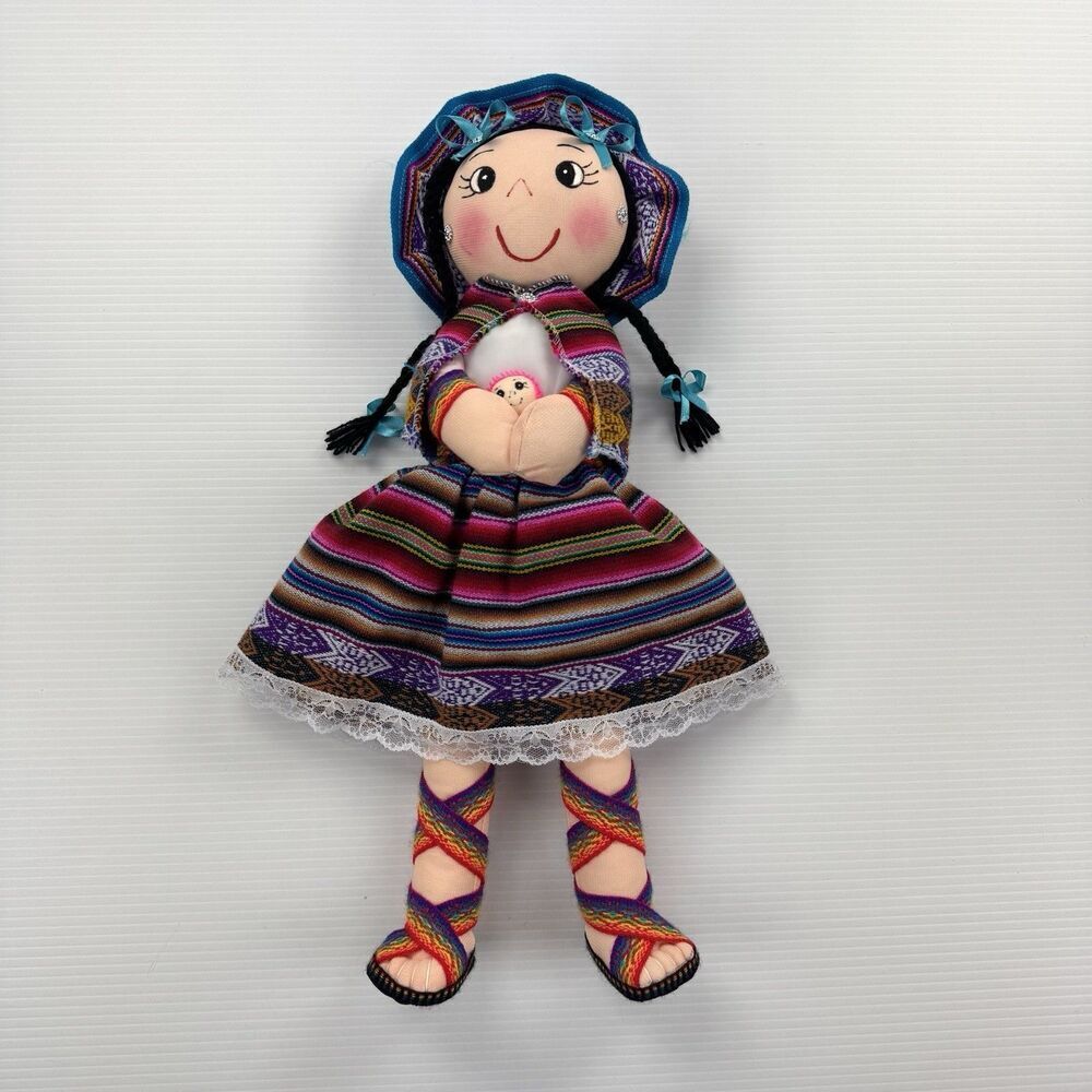 Peruvian Andean Cloth Doll Handmade Folk Art Textile Girl Figure Peru